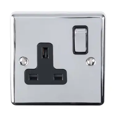 Click Here To Enlarge This Photo Of EN1SOPCB - Eurolite 1 Gang 13Amp DP Switched Socket Polished Chrome with Black Trim &lpar;Enhance Range&rpar;