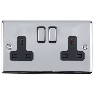 EN2SOPCB - Eurolite 2 Gang 13Amp DP Switched Socket Polished Chrome with Black Trim &lpar;Enhance Range&rpar;