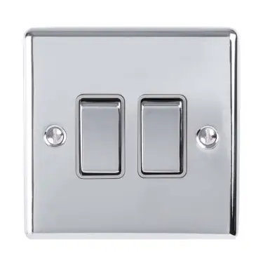 Click Here To Enlarge This Photo Of EN2SWPCG - Eurolite 2 Gang 10Amp 2Way Switch Polished Chrome with Grey Trim &lpar;Enhance Range&rpar;
