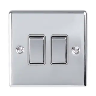 EN2SWPCG - Eurolite 2 Gang 10Amp 2Way Switch Polished Chrome with Grey Trim &lpar;Enhance Range&rpar;