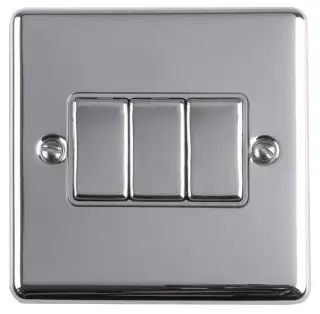 EN3SWPCG - Eurolite 3 Gang 10Amp 2Way Switch Polished Chrome with Grey Trim &lpar;Enhance Range&rpar;