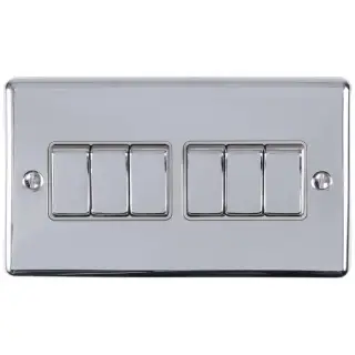 EN6SWPCG - Eurolite 6 Gang 10Amp 2Way Switch Polished Chrome with Grey Trim &lpar;Enhance Range&rpar;