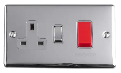 Click Here To Enlarge This Photo Of EN45ASWASPCG - Eurolite 45Amp DP Cooker Switch with 13Amp Socket Polished Chrome with Grey Trim &lpar;Enhance Range&rpar;
