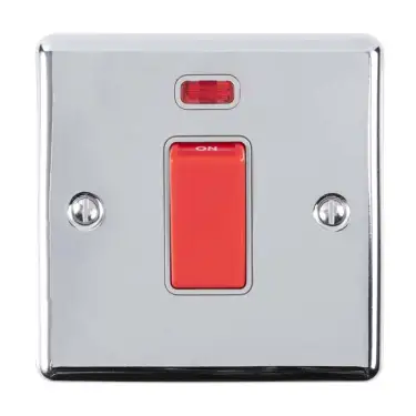 Click Here To Enlarge This Photo Of EN45ASWNSPCG - Eurolite 1 Gang 45Amp DP Switch with Neon Indicator Polished Chrome with Grey Trim &lpar;Enhance Range&rpar;