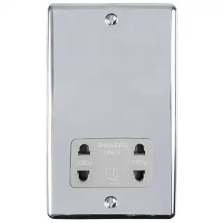 ENSHSPCG - Eurolite 2 Gang Shaver Socket 230&sol;115V Polished Chrome with Grey Trim &lpar;Enhance Range&rpar;