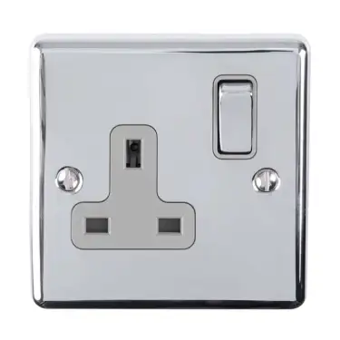 Click Here To Enlarge This Photo Of EN1SOPCG - Eurolite 1 Gang 13Amp DP Switched Socket Polished Chrome with Grey Trim &lpar;Enhance Range&rpar;