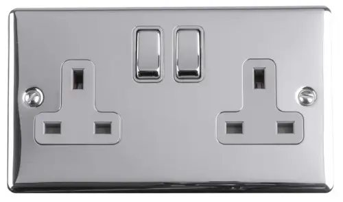 Click Here To Enlarge This Photo Of EN2SOPCG - Eurolite 2 Gang 13Amp DP Switched Socket Polished Chrome with Grey Trim &lpar;Enhance Range&rpar;