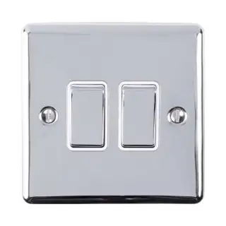 EN2SWPCW - Eurolite 2 Gang 10Amp 2Way Switch Polished Chrome with White Trim &lpar;Enhance Range&rpar;