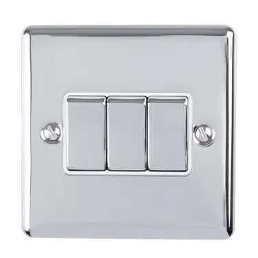 Click Here To Enlarge This Photo Of EN3SWPCW - Eurolite 3 Gang 10Amp 2Way Switch Polished Chrome with White Trim &lpar;Enhance Range&rpar;