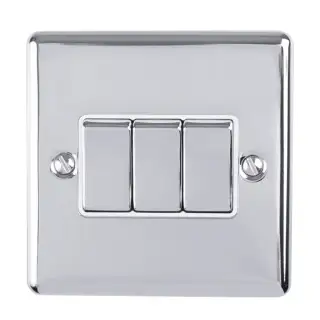 EN3SWPCW - Eurolite 3 Gang 10Amp 2Way Switch Polished Chrome with White Trim &lpar;Enhance Range&rpar;