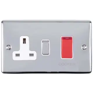 EN45ASWASPCW - Eurolite 45Amp DP Cooker Switch with 13Amp Socket Polished Chrome with White Trim &lpar;Enhance Range&rpar;