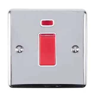 EN45ASWNSPCW - Eurolite 1 Gang 45Amp DP Switch with Neon Indicator Polished Chrome with White Trim &lpar;Enhance Range&rpar;