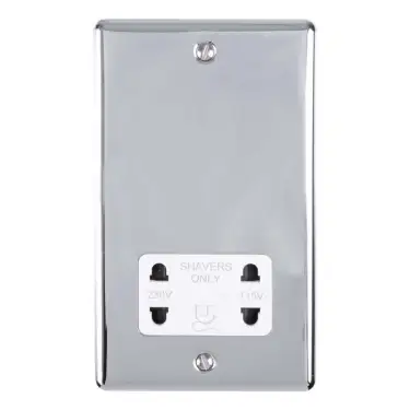Click Here To Enlarge This Photo Of ENSHSPCW - Eurolite 2 Gang Shaver Socket 230&sol;115V Polished Chrome with White Trim &lpar;Enhance Range&rpar;