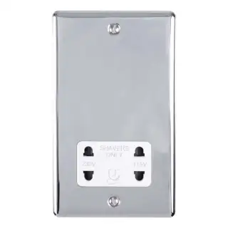 ENSHSPCW - Eurolite 2 Gang Shaver Socket 230&sol;115V Polished Chrome with White Trim &lpar;Enhance Range&rpar;