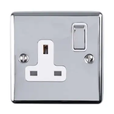 Click Here To Enlarge This Photo Of EN1SOPCW - Eurolite 1 Gang 13Amp DP Switched Socket Polished Chrome with White Trim &lpar;Enhance Range&rpar;