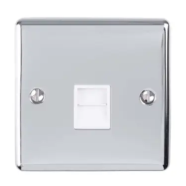 Click Here To Enlarge This Photo Of EN1MPCW - Eurolite 1 Gang Master Telephone Socket Polished Chrome with White Trim &lpar;Enhance Range&rpar;