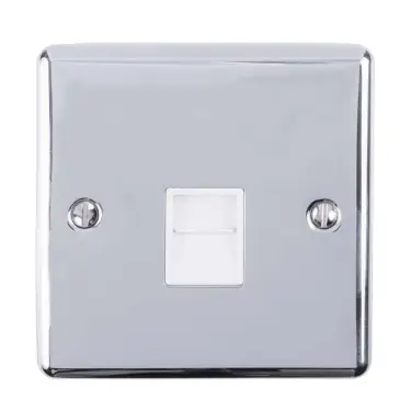 Click Here To Enlarge This Photo Of EN1SLPCW - Eurolite 1 Gang Slave Telephone Socket Polished Chrome with White Trim &lpar;Enhance Range&rpar;