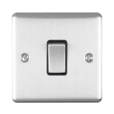 Click Here To Enlarge This Photo Of EN1SWSSB - Eurolite 1 Gang 10Amp 2Way Switch Satin Stainless Steel with Black Trim &lpar;Enhance Range&rpar;