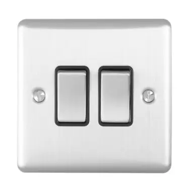 Click Here To Enlarge This Photo Of EN2SWSSB - Eurolite 2 Gang 10Amp 2Way Switch Satin Stainless Steel with Black Trim &lpar;Enhance Range&rpar;