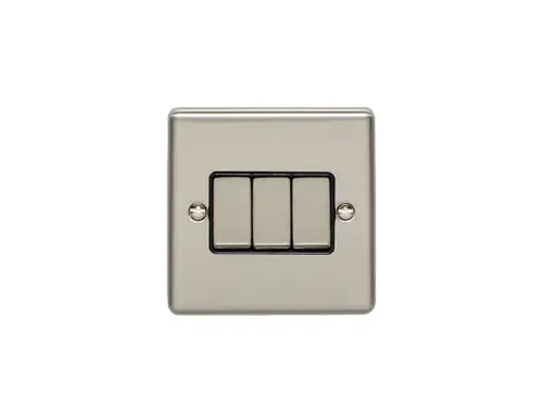 Click Here To Enlarge This Photo Of EN3SWSSB - Eurolite 3 Gang 10Amp 2Way Switch Satin Stainless Steel with Black Trim &lpar;Enhance Range&rpar;