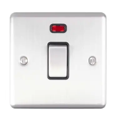 Click Here To Enlarge This Photo Of EN20ASWNSSB - Eurolite 1 Gang 20Amp DP Switch with Neon Indicator Satin Stainless Steel with Black Trim &lpar;Enhance Range&rpar;