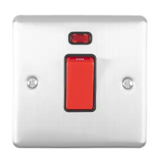 EN45ASWNSSSB - Eurolite 1 Gang 45Amp DP Switch with Neon Indicator Satin Stainless Steel with Black Trim &lpar;Enhance Range&rpar;