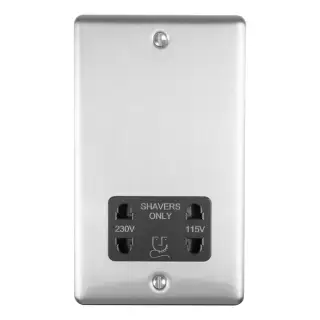 ENSHSSSB - Eurolite 2 Gang Shaver Socket 230&sol;115V Satin Stainless Steel with Black Trim &lpar;Enhance Range&rpar;