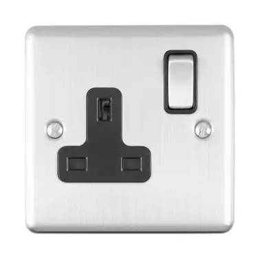 Click Here To Enlarge This Photo Of EN1SOSSB - Eurolite 1 Gang 13Amp DP Switched Socket Satin Stainless Steel with Black Trim &lpar;Enhance Range&rpar;