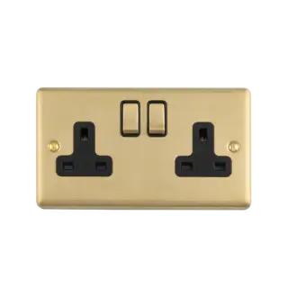 EN2SOSSB - Eurolite 2 Gang 13Amp DP Switched Socket Satin Stainless Steel with Black Trim &lpar;Enhance Range&rpar;