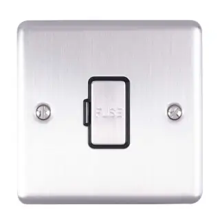 ENUSWFSSB - Eurolite 13Amp Unswitched Fuse Spur Satin Stainless Steel with Black Trim &lpar;Enhance Range&rpar;