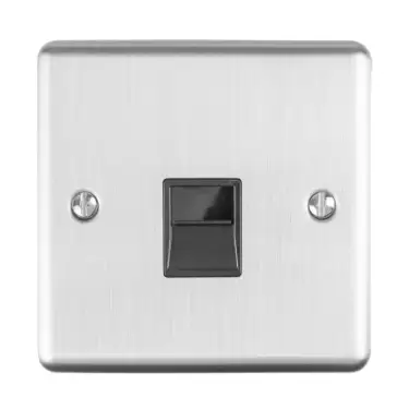 Click Here To Enlarge This Photo Of EN1SLSSB - Eurolite 1 Gang Slave Telephone Socket Satin Stainless Steel with Black Trim &lpar;Enhance Range&rpar;