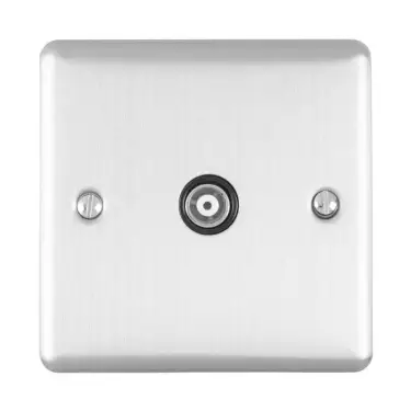 Click Here To Enlarge This Photo Of EN1TVSSB - Eurolite 1 Gang TV Coaxial Socket Satin Stainless Steel with Black Trim &lpar;Enhance Range&rpar;
