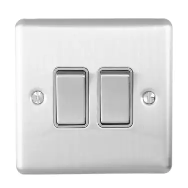 Click Here To Enlarge This Photo Of EN2SWSSG - Eurolite 2 Gang 10Amp 2Way Switch Satin Stainless Steel with Grey Trim &lpar;Enhance Range&rpar;