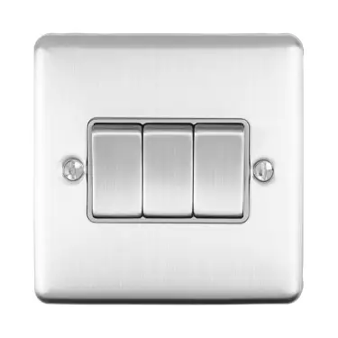Click Here To Enlarge This Photo Of EN3SWSSG - Eurolite 3 Gang 10Amp 2Way Switch Satin Stainless Steel with Grey Trim &lpar;Enhance Range&rpar;