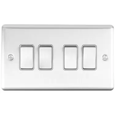 Click Here To Enlarge This Photo Of EN4SWSSG - Eurolite 4 Gang 10Amp 2Way Switch Satin Stainless Steel with Grey Trim &lpar;Enhance Range&rpar;