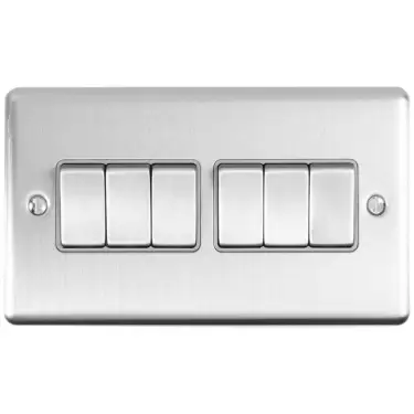 Click Here To Enlarge This Photo Of EN6SWSSG - Eurolite 6 Gang 10Amp 2Way Switch Satin Stainless Steel with Grey Trim &lpar;Enhance Range&rpar;
