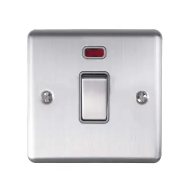 Click Here To Enlarge This Photo Of EN20ASWNSSG - Eurolite 1 Gang 20Amp DP Switch with Neon Indicator Satin Stainless Steel with Grey Trim &lpar;Enhance Range&rpar;