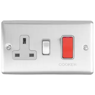 EN45ASWASSSG - Eurolite 45Amp DP Cooker Switch with 13Amp Socket Satin Stainless Steel with Grey Trim &lpar;Enhance Range&rpar;