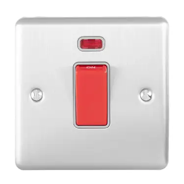 Click Here To Enlarge This Photo Of EN45ASWNSSSG - Eurolite 1 Gang 45Amp DP Switch with Neon Indicator Satin Stainless Steel with Grey Trim &lpar;Enhance Range&rpar;