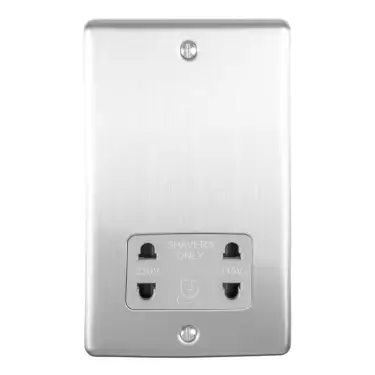 Click Here To Enlarge This Photo Of ENSHSSSG - Eurolite 2 Gang Shaver Socket 230&sol;115V Satin Stainless Steel with Grey Trim &lpar;Enhance Range&rpar;