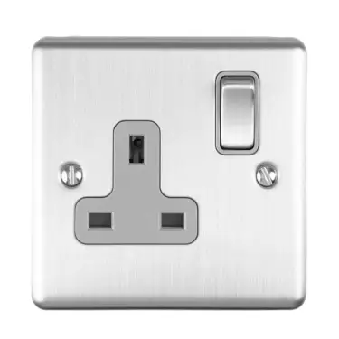 Click Here To Enlarge This Photo Of EN1SOSSG - Eurolite 1 Gang 13Amp DP Switched Socket Satin Stainless Steel with Grey Trim &lpar;Enhance Range&rpar;