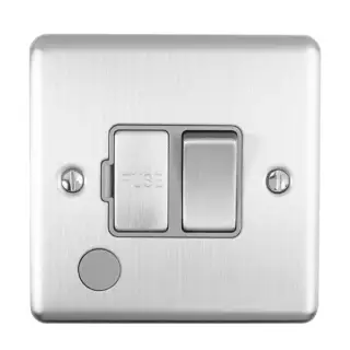 ENSWFFOSSG - Eurolite 13Amp DP Switched Fuse Spur with Flex Outlet Satin Stainless Steel with Grey Trim &lpar;Enhance Range&rpar;