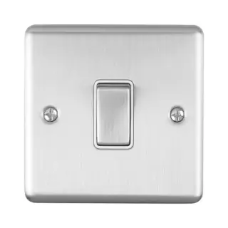 EN1SWSSW - Eurolite 1 Gang 10Amp 2Way Switch Satin Stainless Steel with White Trim &lpar;Enhance Range&rpar;