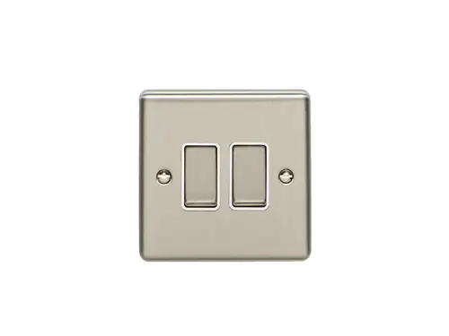 Click Here To Enlarge This Photo Of EN2SWSSW - Eurolite 2 Gang 10Amp 2Way Switch Satin Stainless Steel with White Trim &lpar;Enhance Range&rpar;