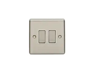 EN2SWSSW - Eurolite 2 Gang 10Amp 2Way Switch Satin Stainless Steel with White Trim &lpar;Enhance Range&rpar;