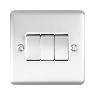 Click Here To Enlarge This Photo Of EN3SWSSW - Eurolite 3 Gang 10Amp 2Way Switch Satin Stainless Steel with White Trim &lpar;Enhance Range&rpar;