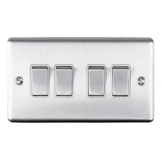 EN4SWSSW - Eurolite 4 Gang 10Amp 2Way Switch Satin Stainless Steel with White Trim &lpar;Enhance Range&rpar;