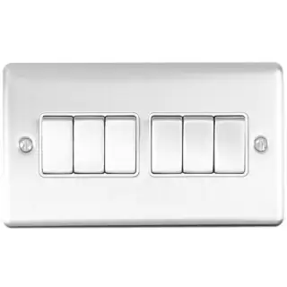 EN6SWSSW - Eurolite 6 Gang 10Amp 2Way Switch Satin Stainless Steel with White Trim &lpar;Enhance Range&rpar;