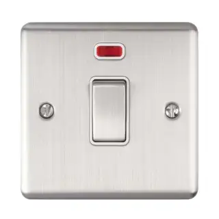 EN20ASWNSSW - Eurolite 1 Gang 20Amp DP Switch with Neon Indicator Satin Stainless Steel with White Trim &lpar;Enhance Range&rpar;