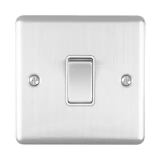 EN20ASWSSW - Eurolite 1 Gang 20Amp DP Switch Satin Stainless Steel with White Trim &lpar;Enhance Range&rpar;